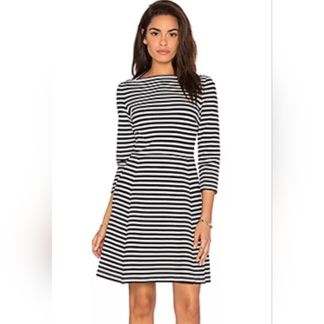 Kate Spade Broome Street Striped Quarter Sleeve Dress Black White Size S
